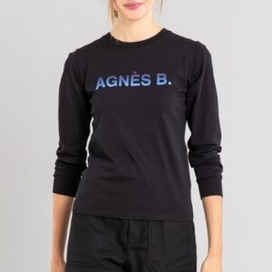 Agnes b Black Christie Long Sleeve Tee Shirt Top with Agnes B Writing
